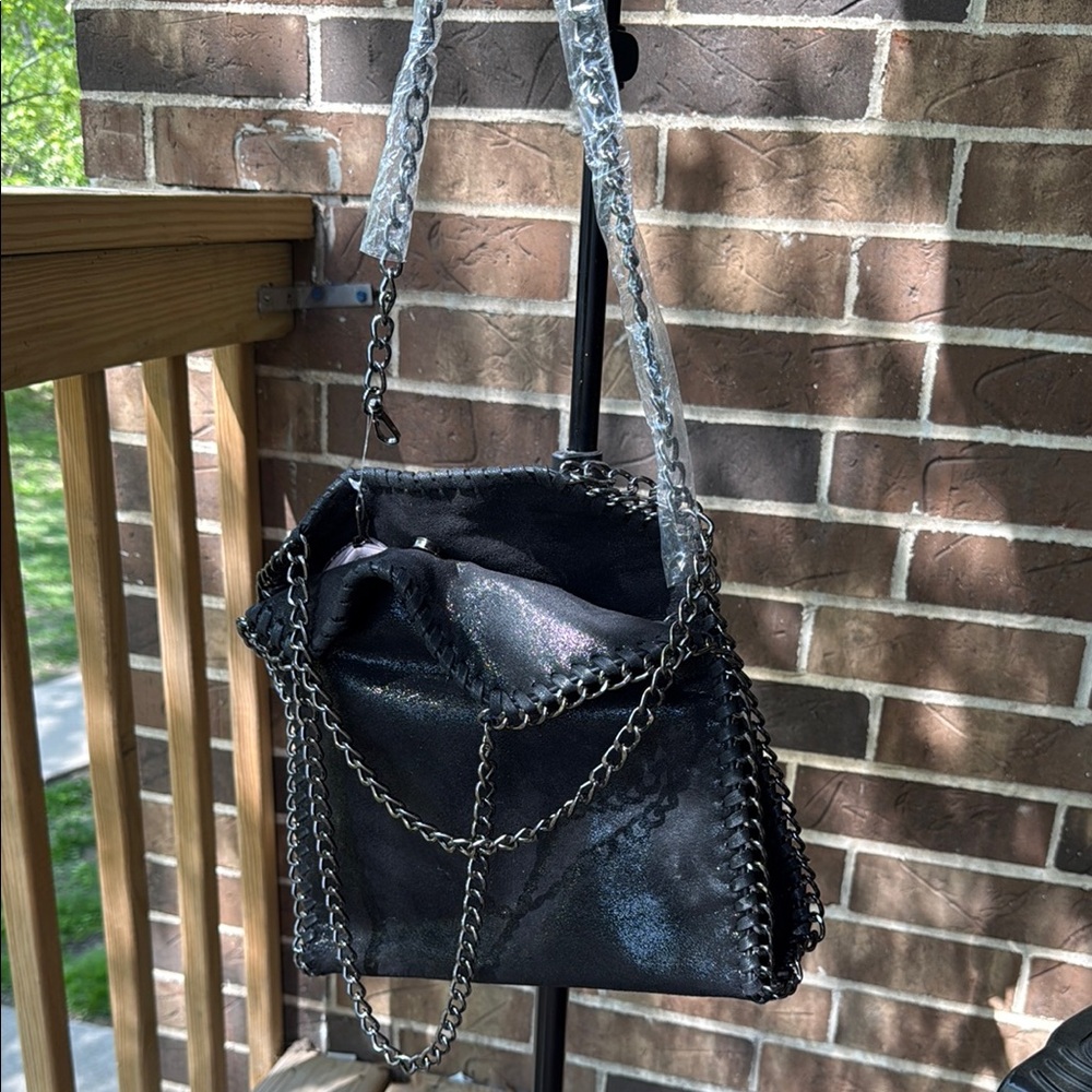 Stylish Black Chain Strap Bag ECO grunge Glamour